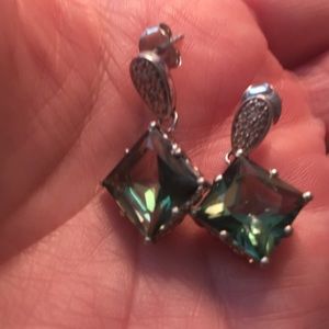 green quartz pierced sterling silver earrings
